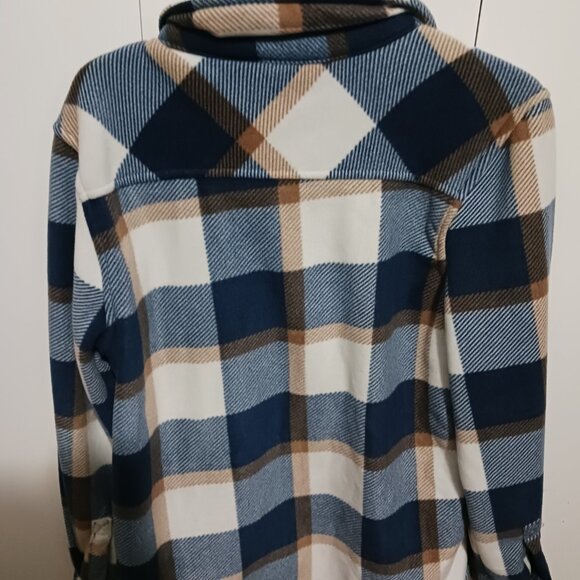 Real Tree Button Up Plaid Blue/White/Brown Fleece Shirt Jacket Size S/P - Picture 2 of 3